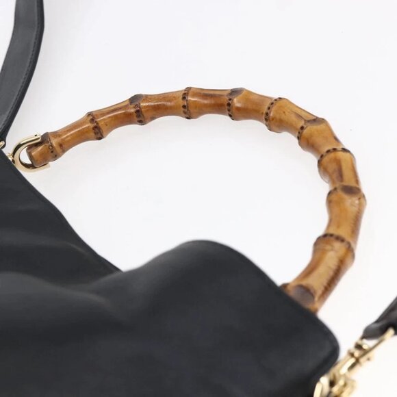 GUCCI Bamboo Shoulder Bag Leather 2way Black - Picture 11 of 14